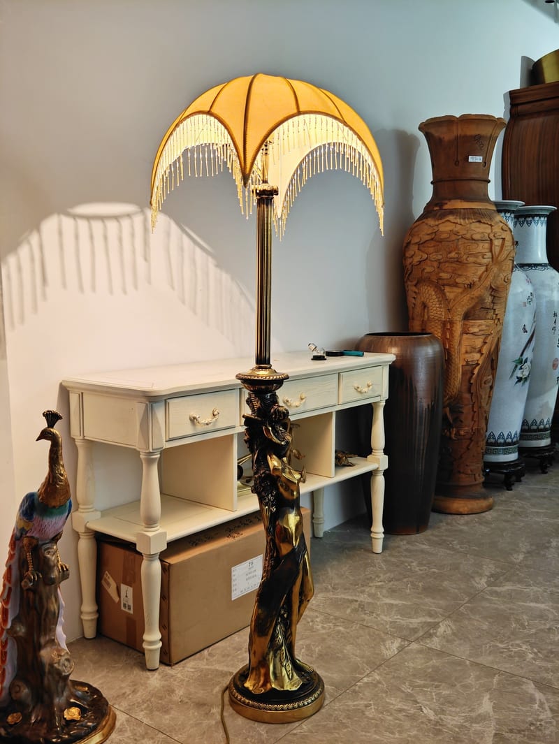 Castilian Pure Copper Angel Floor Lamp, Antique Gold