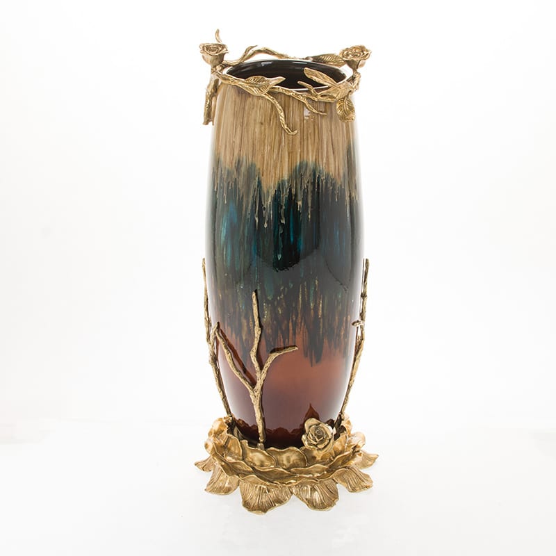 French Lotus Flower Vase Copper & Ceramic