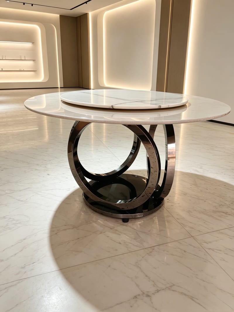 Haotingxuan 0932# Round Marble Dining Table with Lazy Susan