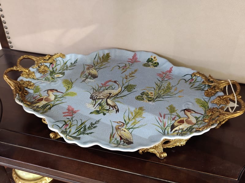 French Copper-Wrapped Ceramic Fruit Bowl Tray