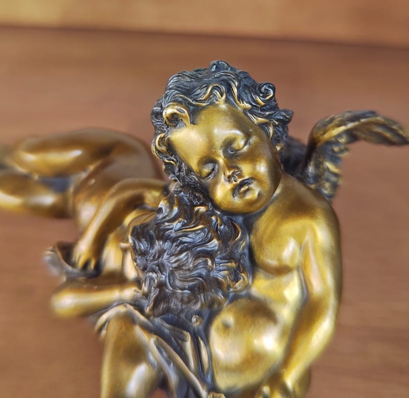 Chapu Pure Copper Cherub Angel Figurine, Antique Gold