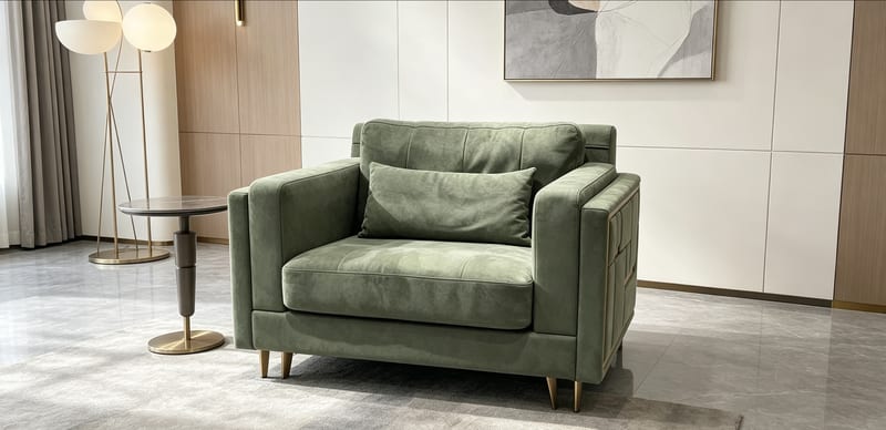 Renhao Jupin Ash Wood Single Sofa in Olive Green