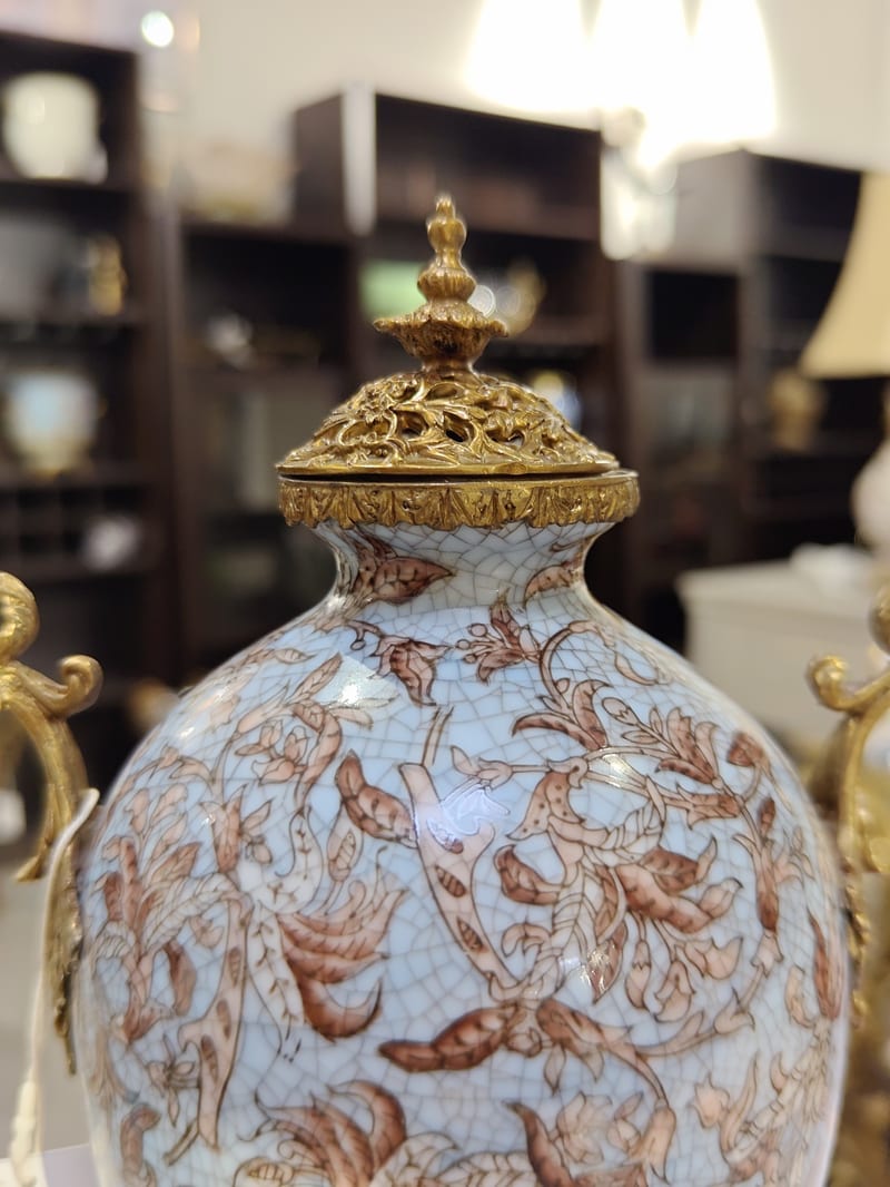French Light Blue Copper & Ceramic Vase