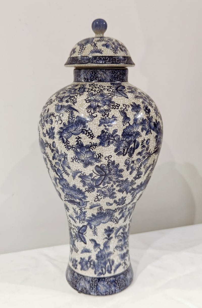 HomeDecor Copper-Rimmed Double-Ear Blue & White Vase