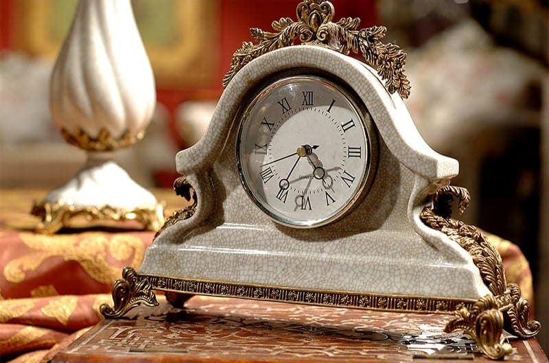 Luxury Copper-Wrapped Ceramic Table Clock, Ivory & Gold