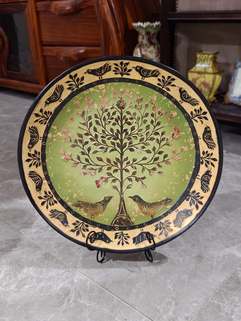 Imported Hand-Painted Ceramic Decorative Plate with Gold Accents