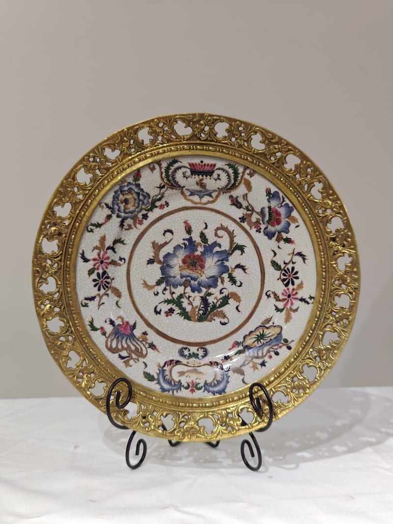 Hipway1866 Copper-Clad Ceramic Decorative Plate, Gold, Round