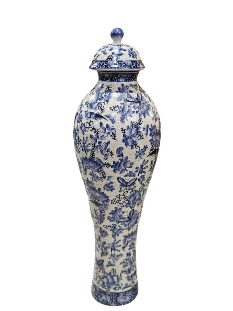 HomeDecor Hand-Painted Blue-and-White Copper-Clad Ceramic Vase