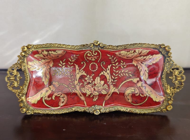 Copper-Wrapped Ceramic Candy & Nut Tray, Hand-Carved