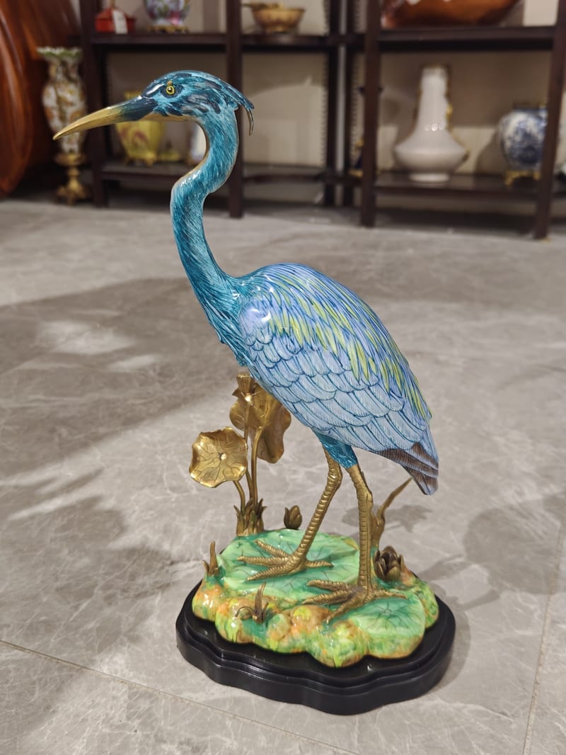 Digao Crane & Egret Copper-Ceramic Sculpture
