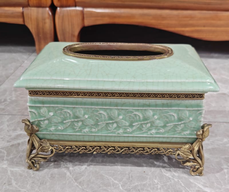 Phoenix Meiju Copper-Clad Ceramic Tissue Box in Green
