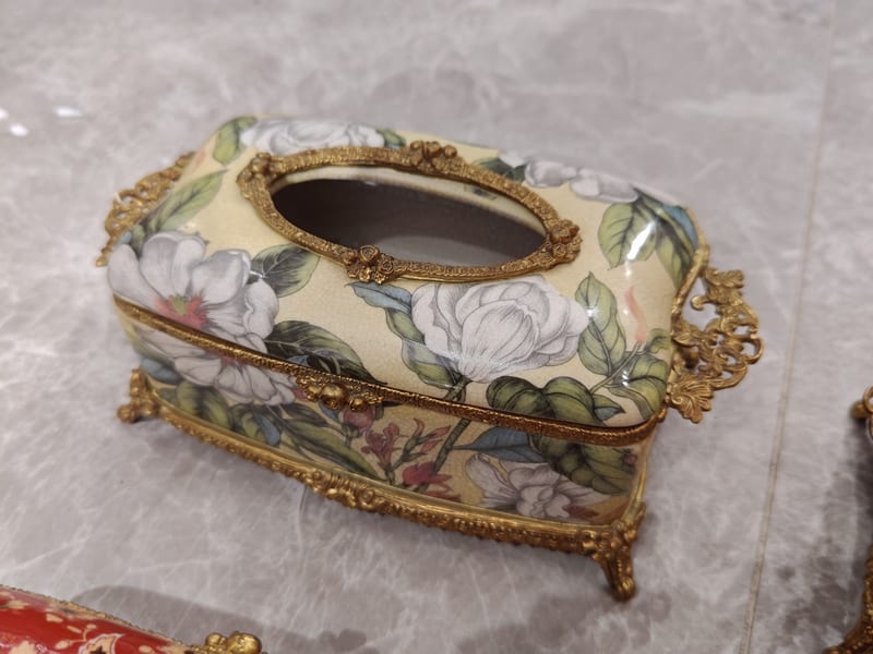 French Copper & Ceramic Tissue Box