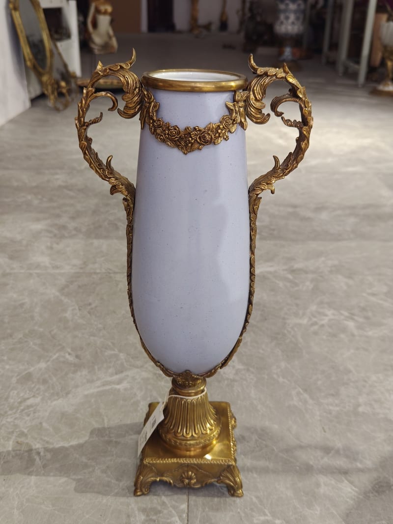 French Copper-Clad Ceramic Hand-Painted Vase