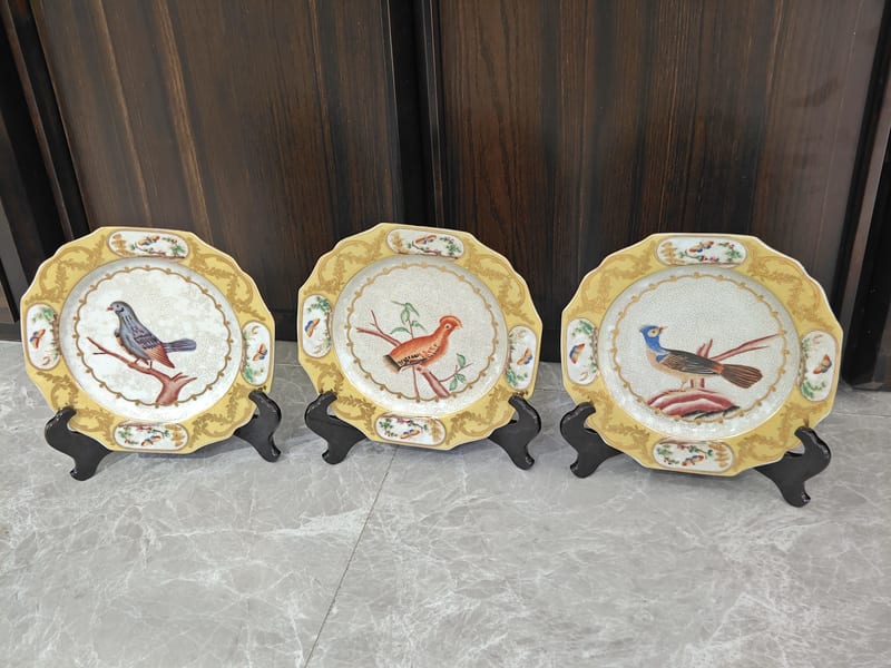 Digao French Hand-Painted Ceramic Wall Plate, Crackle Glaze