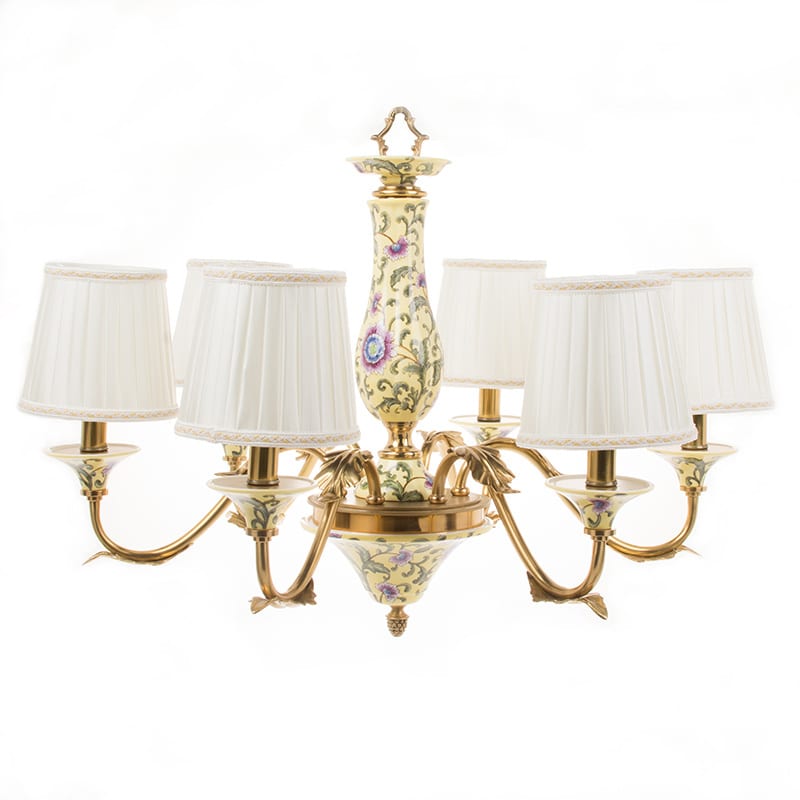 Italian Bronze & Ceramic Blue-and-White Pendant Light