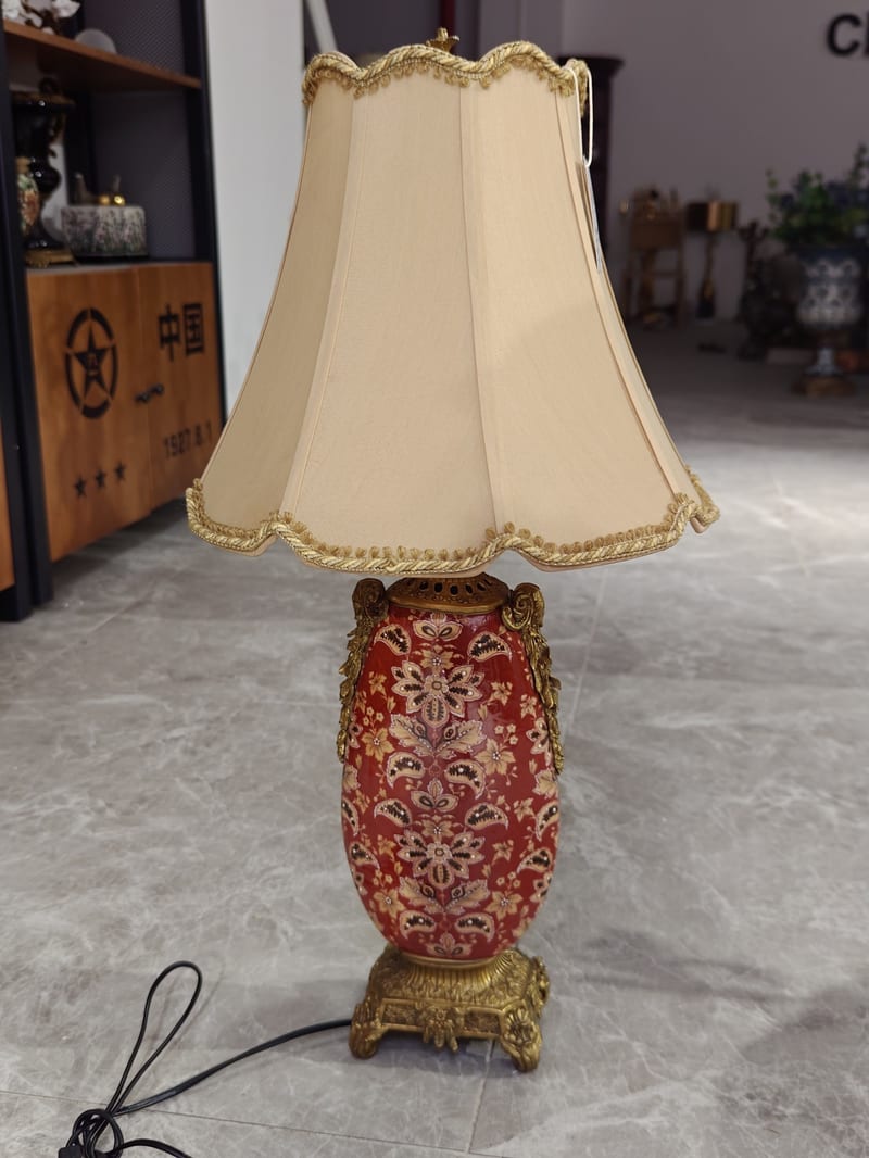 French Copper & Crackle Ceramic Table Lamp