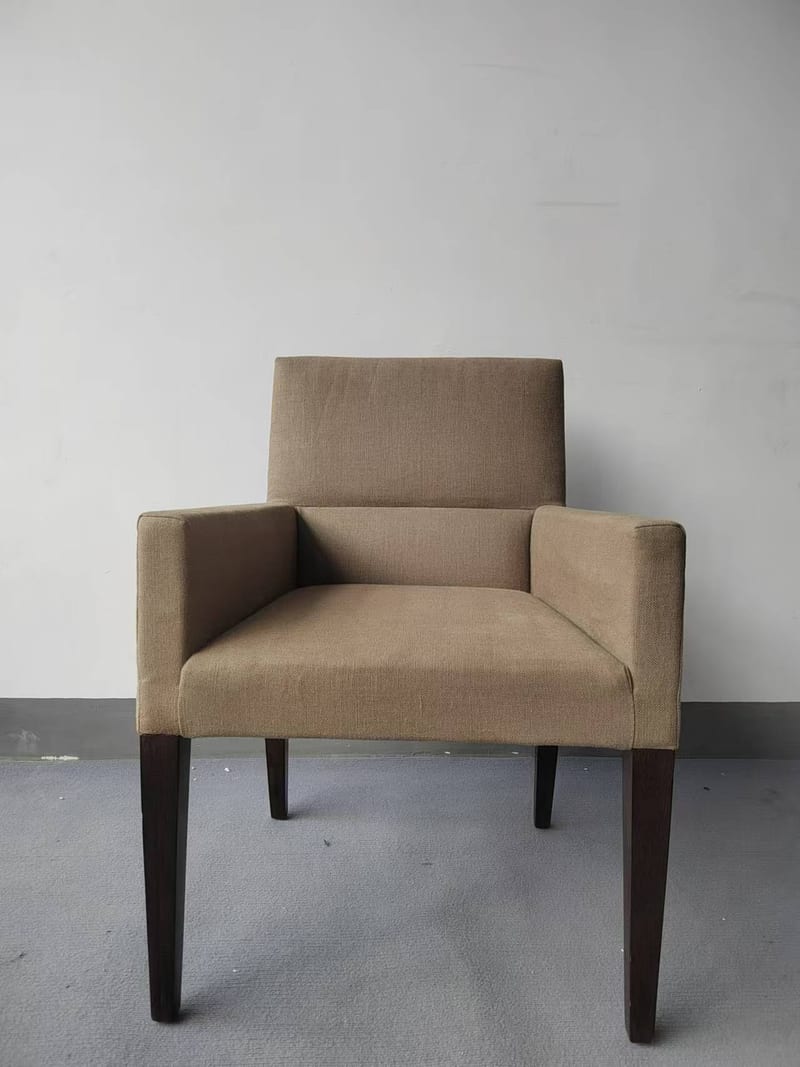 CK Beige Linen Lounge Chair with Solid Wood Frame
