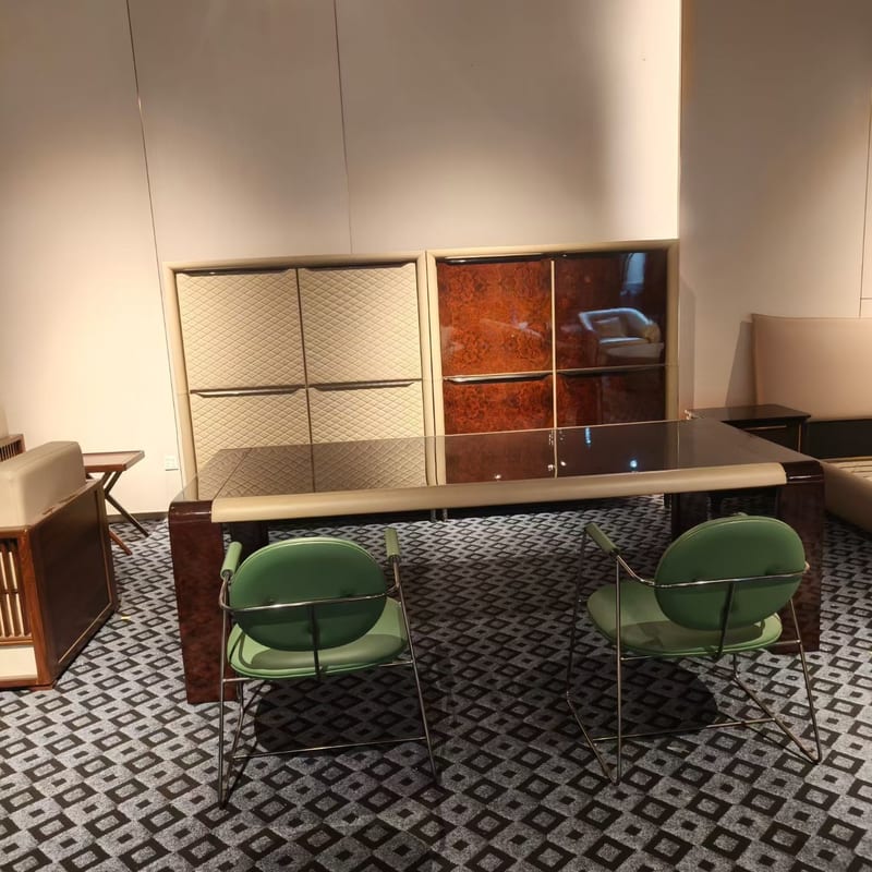 Italian-Style Solid Wood Four-Door Storage Cabinet with Leather Upholstery
