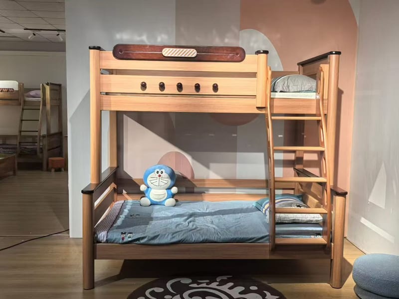 Solid Yellow Poplar Wood Bunk Bed for Kids, Nordic Brown