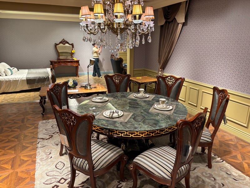 Baojule PB928 Round Mahogany Dining Table Set with 6 Chairs