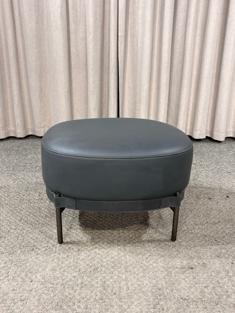 Omuxuan F808-26 Oval Faux Leather Ottoman in Dark Gray