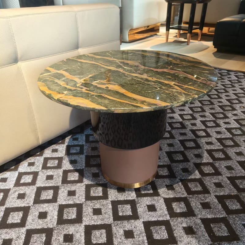 Jielinkana Italian Round Side Table, Marble Top & Leather Base