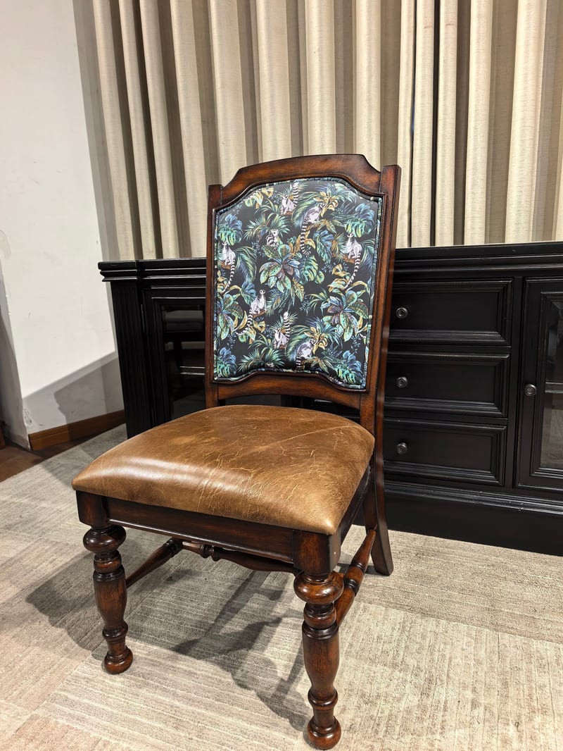 American Style Walnut Solid Wood & Leather Dining Chair