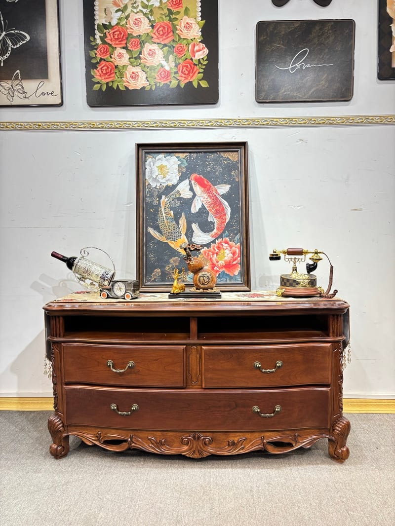 DSG007 Mahogany Solid Wood Vintage TV Stand