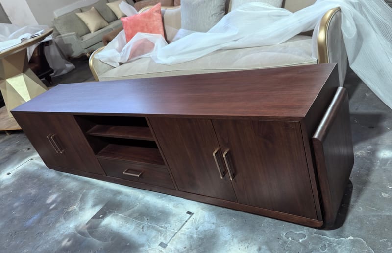Rubberwood TV Stand with Walnut Veneer