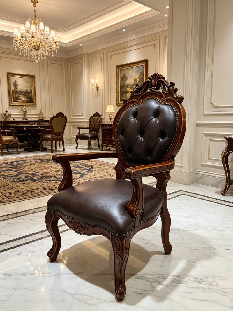 Mingrenju Beech Wood Leather High-Back Armchair