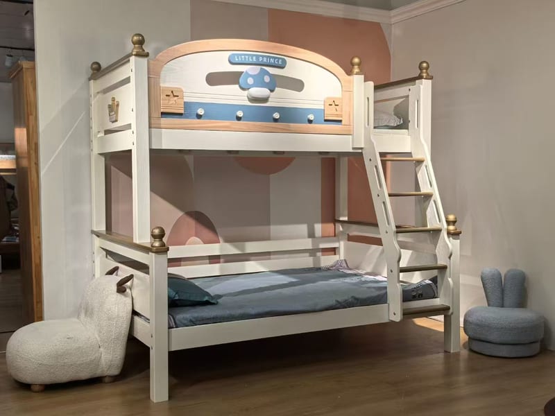 White Cherry Solid Wood Bunk Bed for Kids