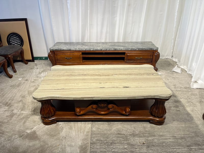 Diweisilin Solid Wood Coffee Table with Natural Marble Top