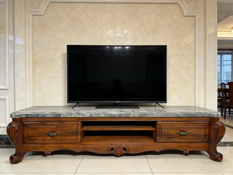 Dihao Wujinmu Solid Wood TV Stand with Marble Top