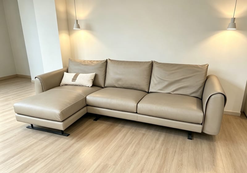 Leather Corner Sofa 5900 Beige Down-Filled