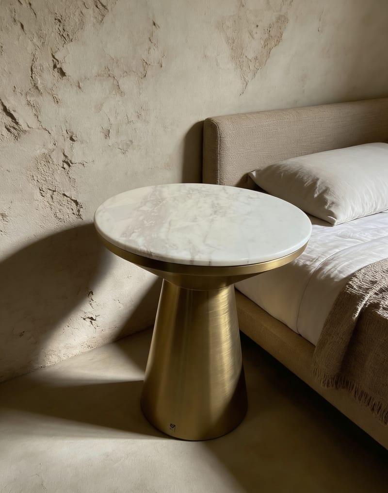 Mextra YHB05 Round Marble Side Table, Brushed Brass