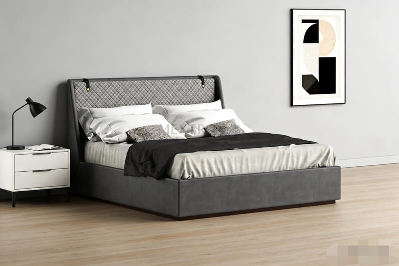 Mextra YA01Y Modern Gray Upholstered Bed