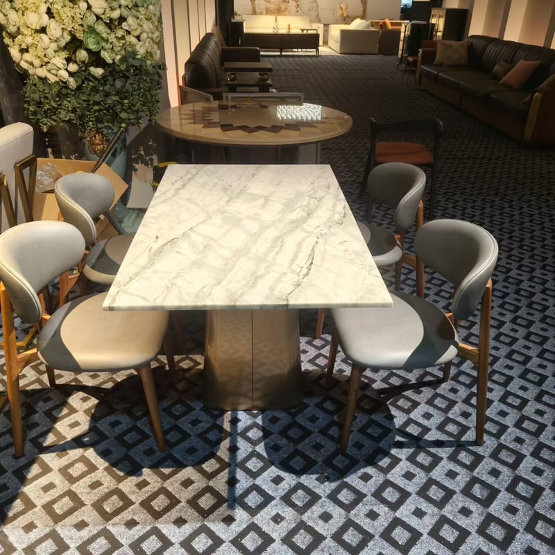 Italian Minimalist Stone-Top Dining Set with 4 Chairs