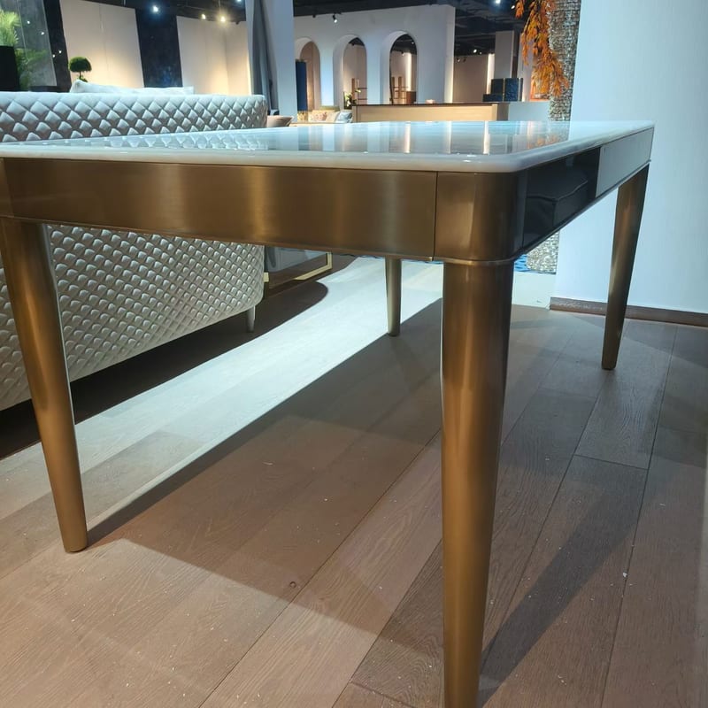 Contemporary Rectangular Stone-Top Table with Brushed Steel Legs