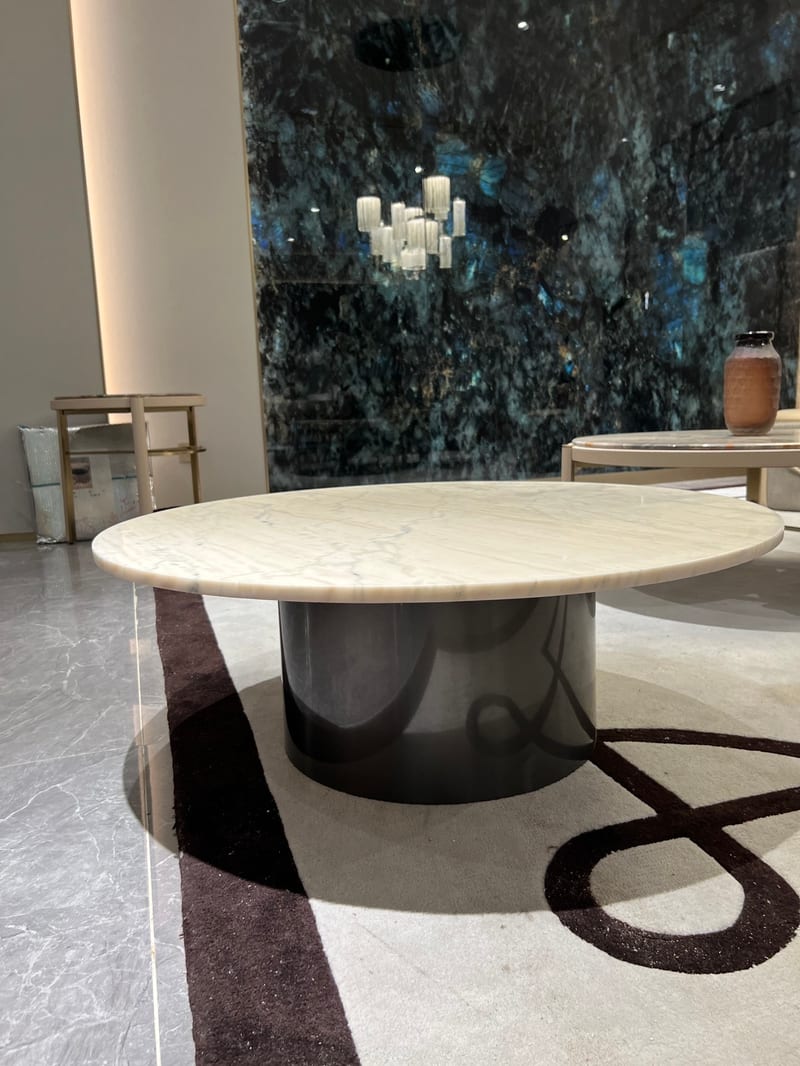 CK 803 Mid-Century Round Stone-Top Coffee Table