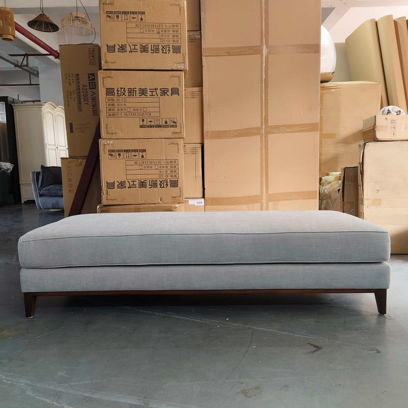 Linen-Blend Solid Wood Bench Light Gray