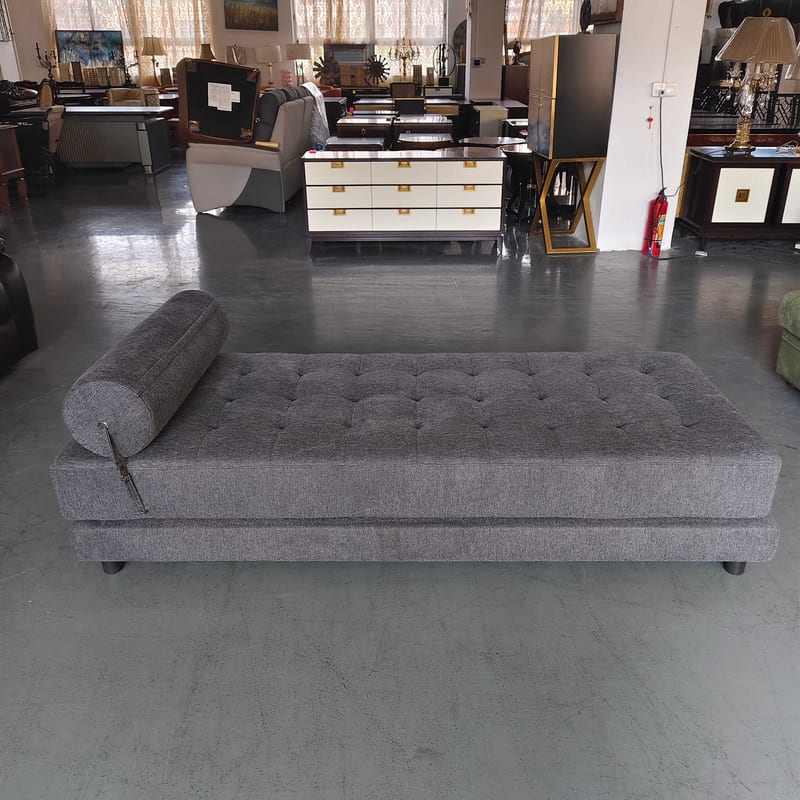 Modern Solid Wood Frame Linen Sofa Bed in Dark Gray