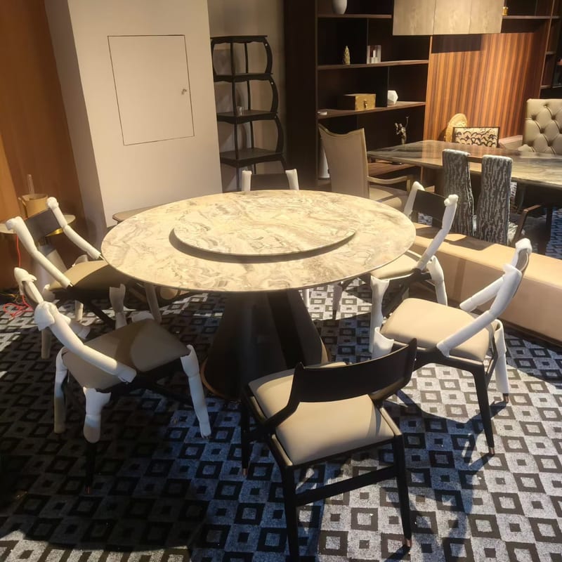 Italian Minimalist Ash & Natural Stone Round Dining Set