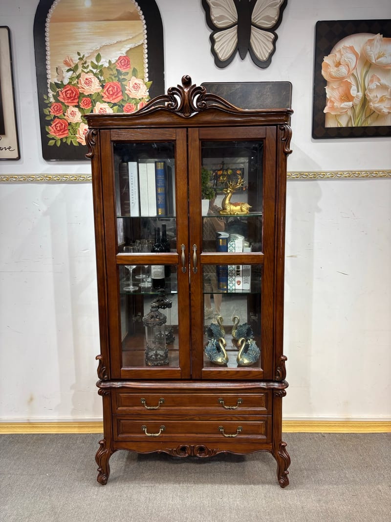 JG208 Ash Solid Wood Double-Door Wine Cabinet