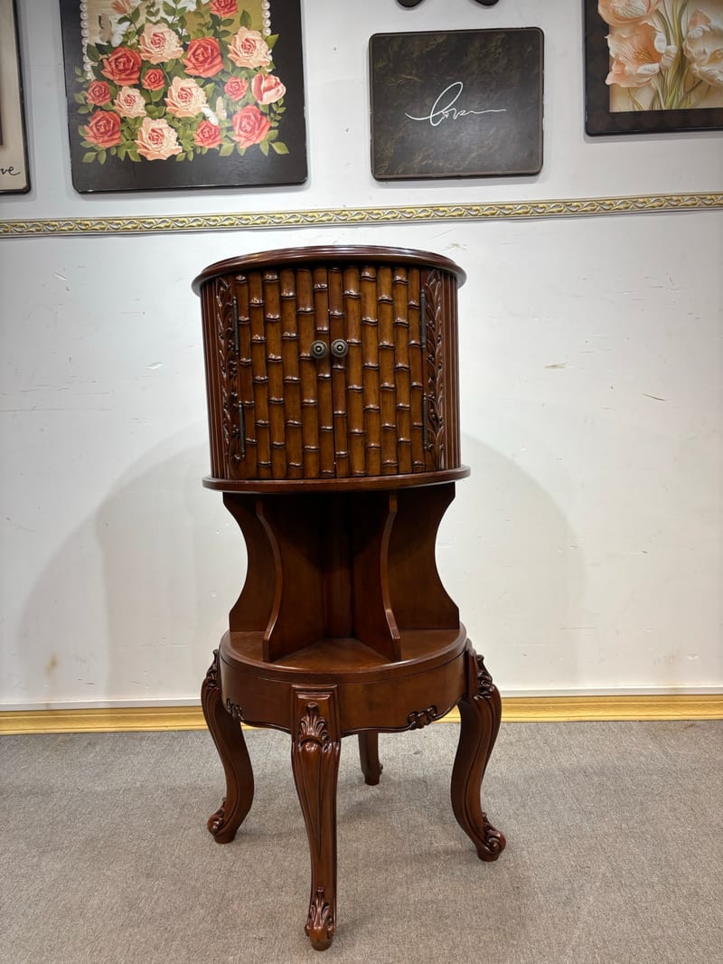 Mahogany Solid Wood Carved Round Storage Cabinet JG102