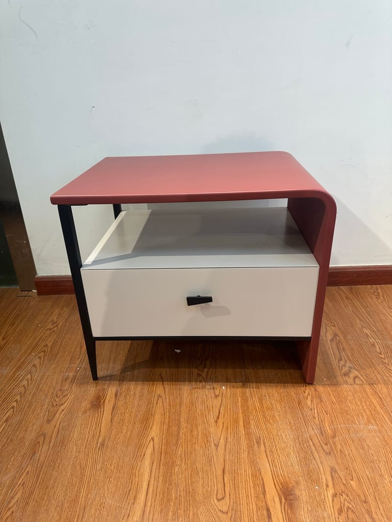 Youfan Art Italian Minimalist Left-Right Nightstand Set, Carbon Steel Legs & Bent Solid Wood