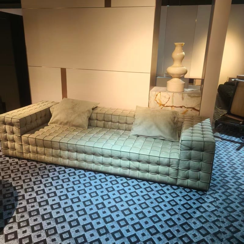 Light Gray-Green Solid Wood Straight Sofa