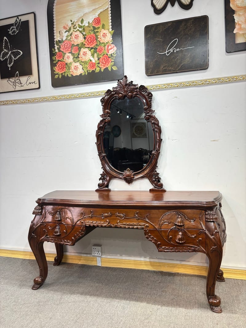 Guangdong Known Brand American Teak Solid Wood Carved Vanity Desk Mirror SZ217