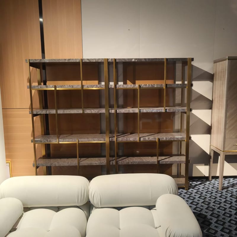 Baojule Brushed Stainless Steel Burl Veneer Cabinet