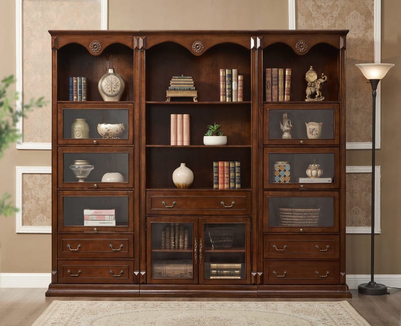 Vintage Solid Wood Modular Bookcase with Flip-Down Doors