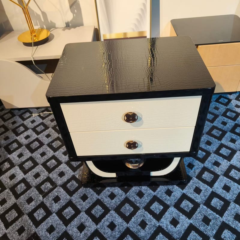 Italian-Style Lacquered Nightstand with Croc-Embossed Leather
